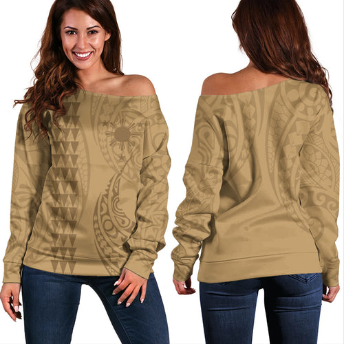 Philippines Filipinos Off Shoulder Sweatshirt Kakau Style Golden