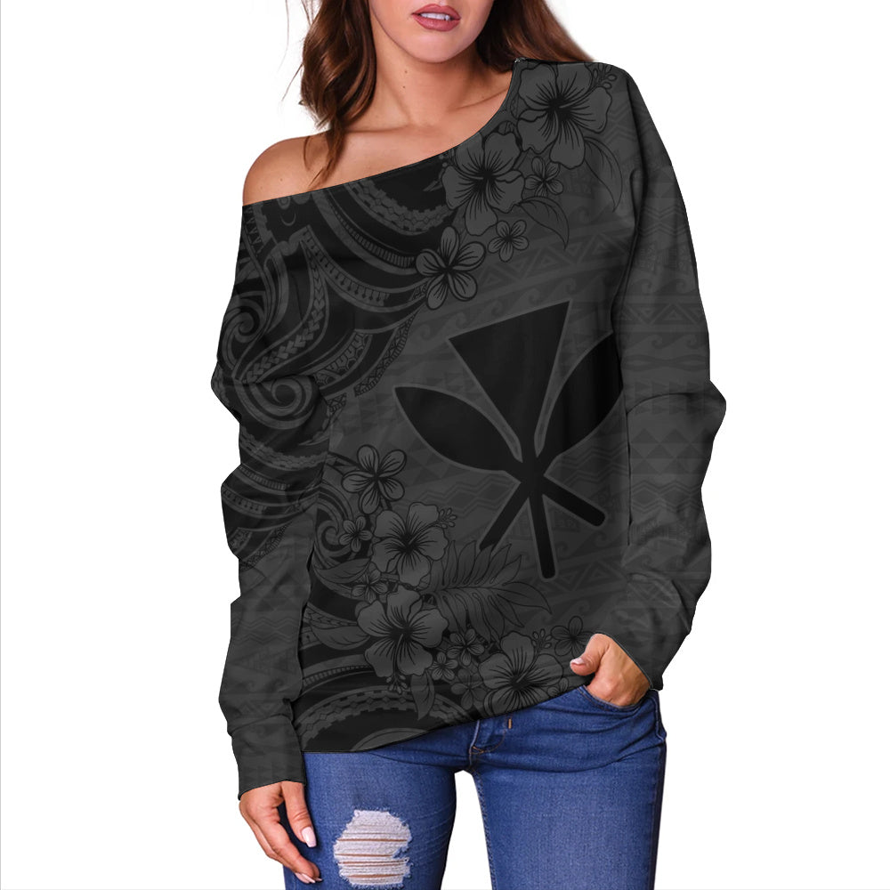 Hawaii Off Shoulder Sweatshirt Kanaka Maoli Hibiscus Polynesian Tribal Print Style