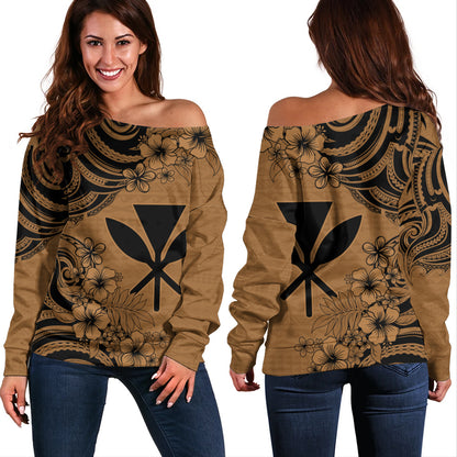 Hawaii Off Shoulder Sweatshirt Kanaka Maoli Hibiscus Polynesian Tribal Print Style