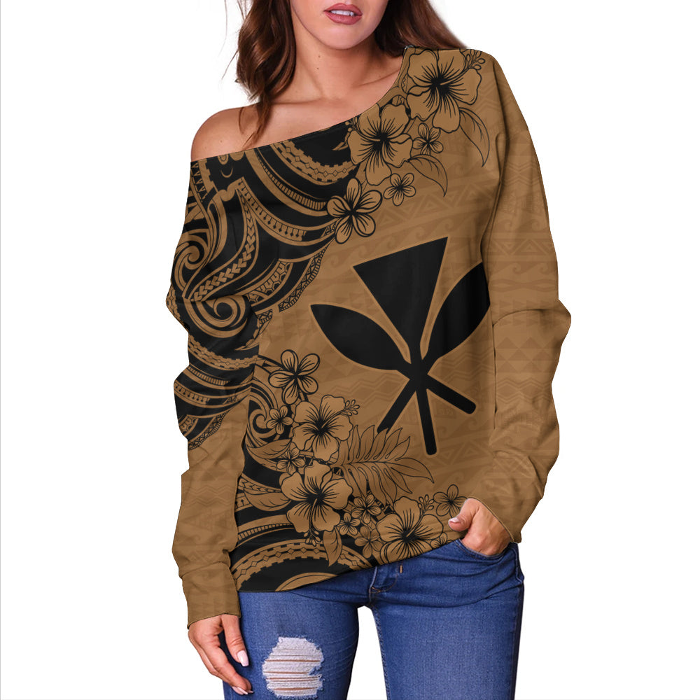 Hawaii Off Shoulder Sweatshirt Kanaka Maoli Hibiscus Polynesian Tribal Print Style