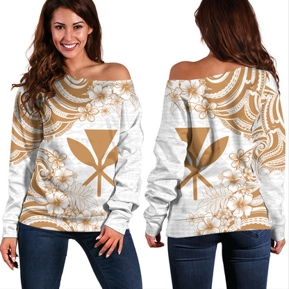 Hawaii Off Shoulder Sweatshirt Kanaka Maoli Hibiscus Polynesian Tribal Print Style