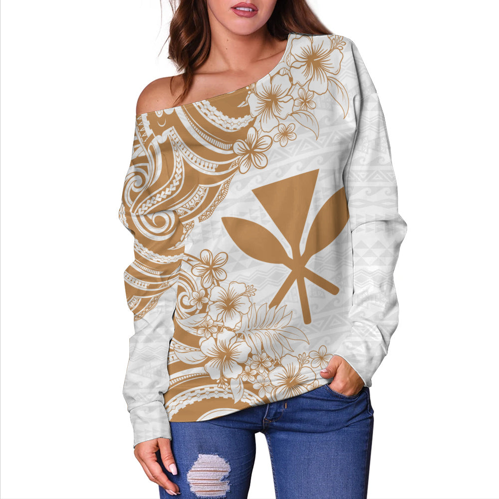 Hawaii Off Shoulder Sweatshirt Kanaka Maoli Hibiscus Polynesian Tribal Print Style