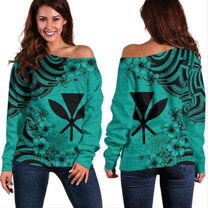 Hawaii Off Shoulder Sweatshirt Kanaka Maoli Hibiscus Polynesian Tribal Print Style