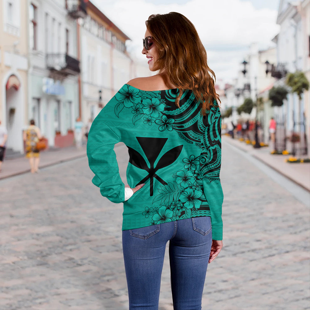 Hawaii Off Shoulder Sweatshirt Kanaka Maoli Hibiscus Polynesian Tribal Print Style