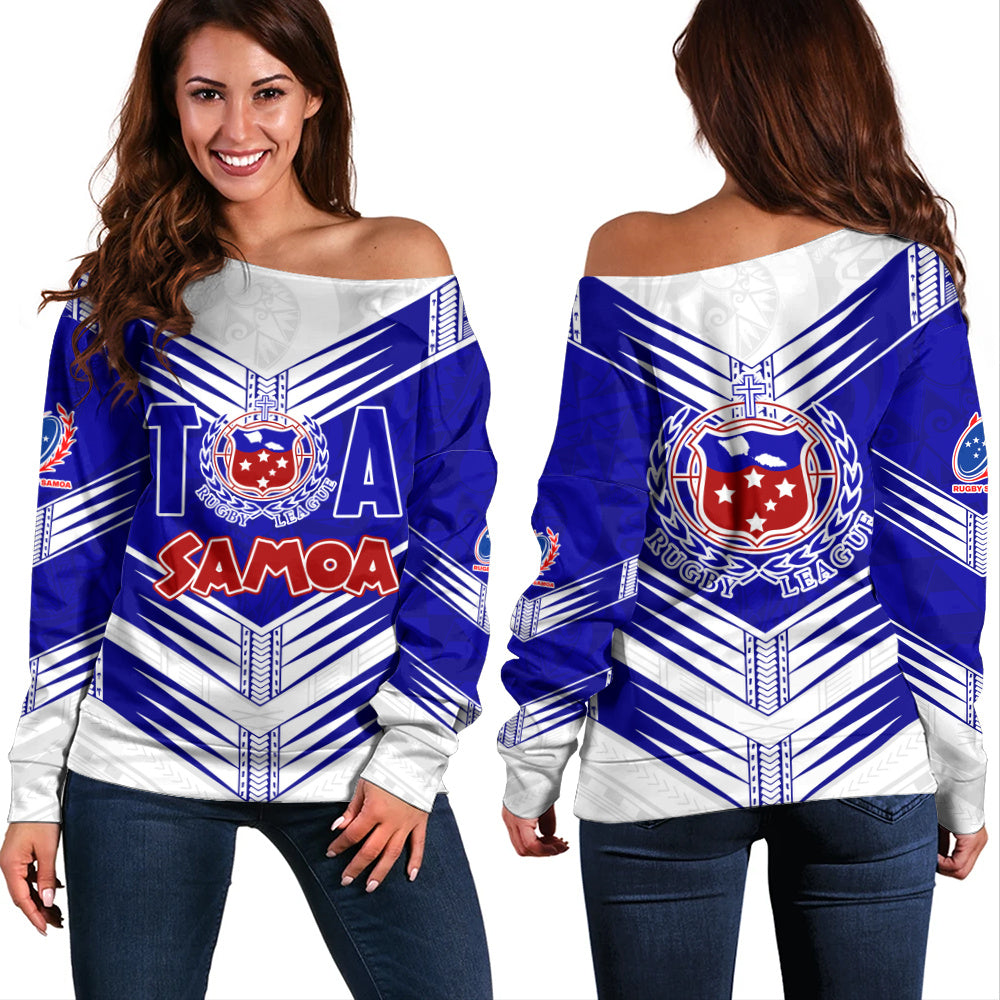 Samoa Off Shoulder Sweatshirt Toa Samoa Rugby Polynesian Tribal Pride Style