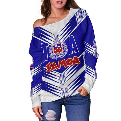 Samoa Off Shoulder Sweatshirt Toa Samoa Rugby Polynesian Tribal Pride Style