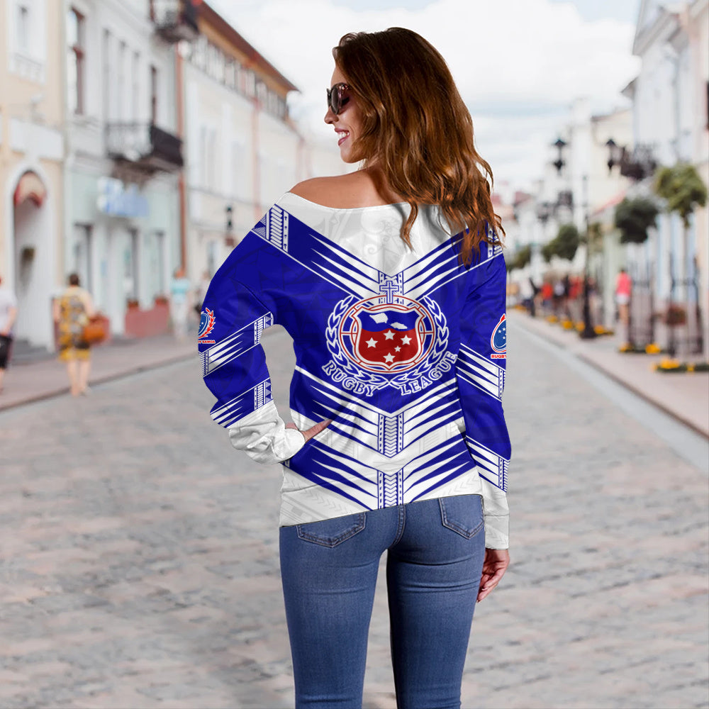 Samoa Off Shoulder Sweatshirt Toa Samoa Rugby Polynesian Tribal Pride Style