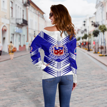 Samoa Off Shoulder Sweatshirt Toa Samoa Rugby Polynesian Tribal Pride Style