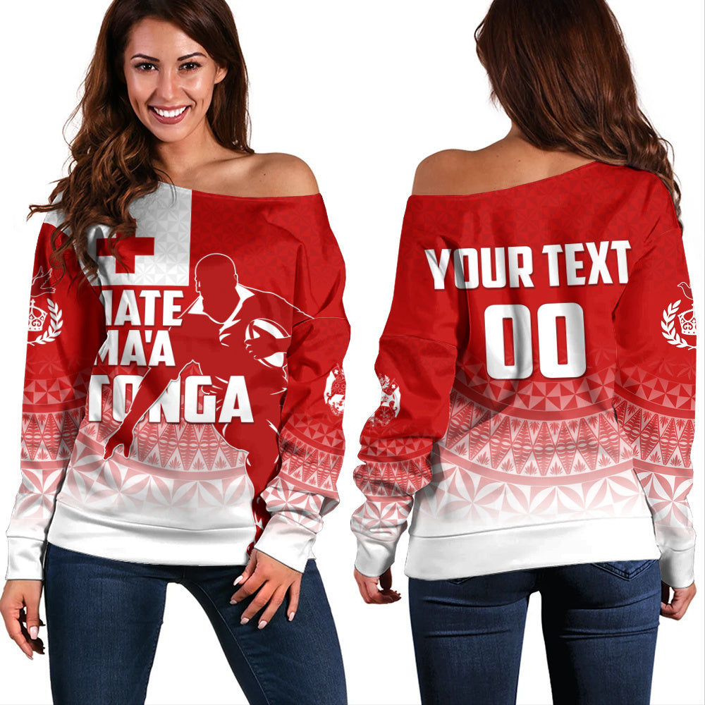 Tonga Off Shoulder Sweatshirt Mate Ma'a Tonga Rugby Ngatu Athletic Style