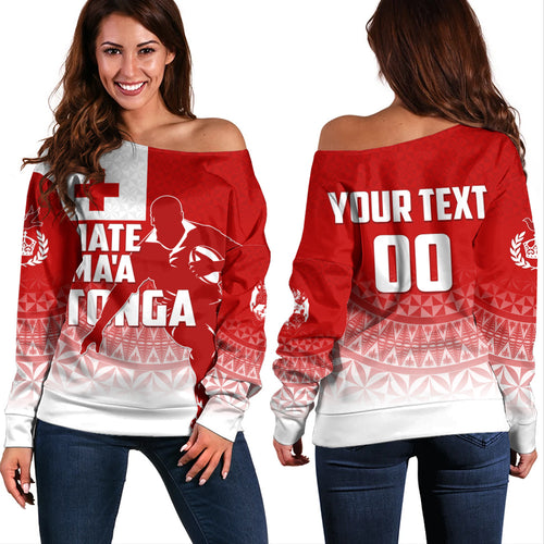 Tonga Off Shoulder Sweatshirt Mate Ma'a Tonga Rugby Ngatu Athletic Style