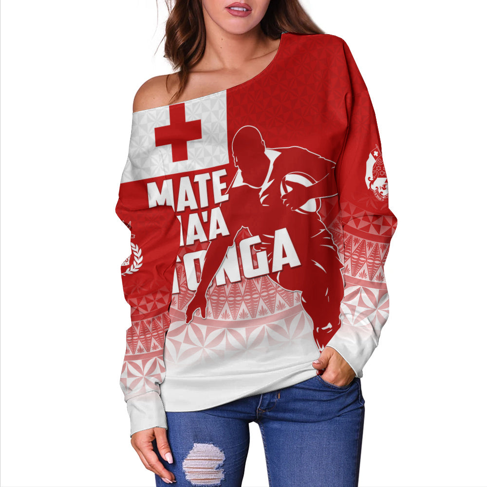 Tonga Off Shoulder Sweatshirt Mate Ma'a Tonga Rugby Ngatu Athletic Style