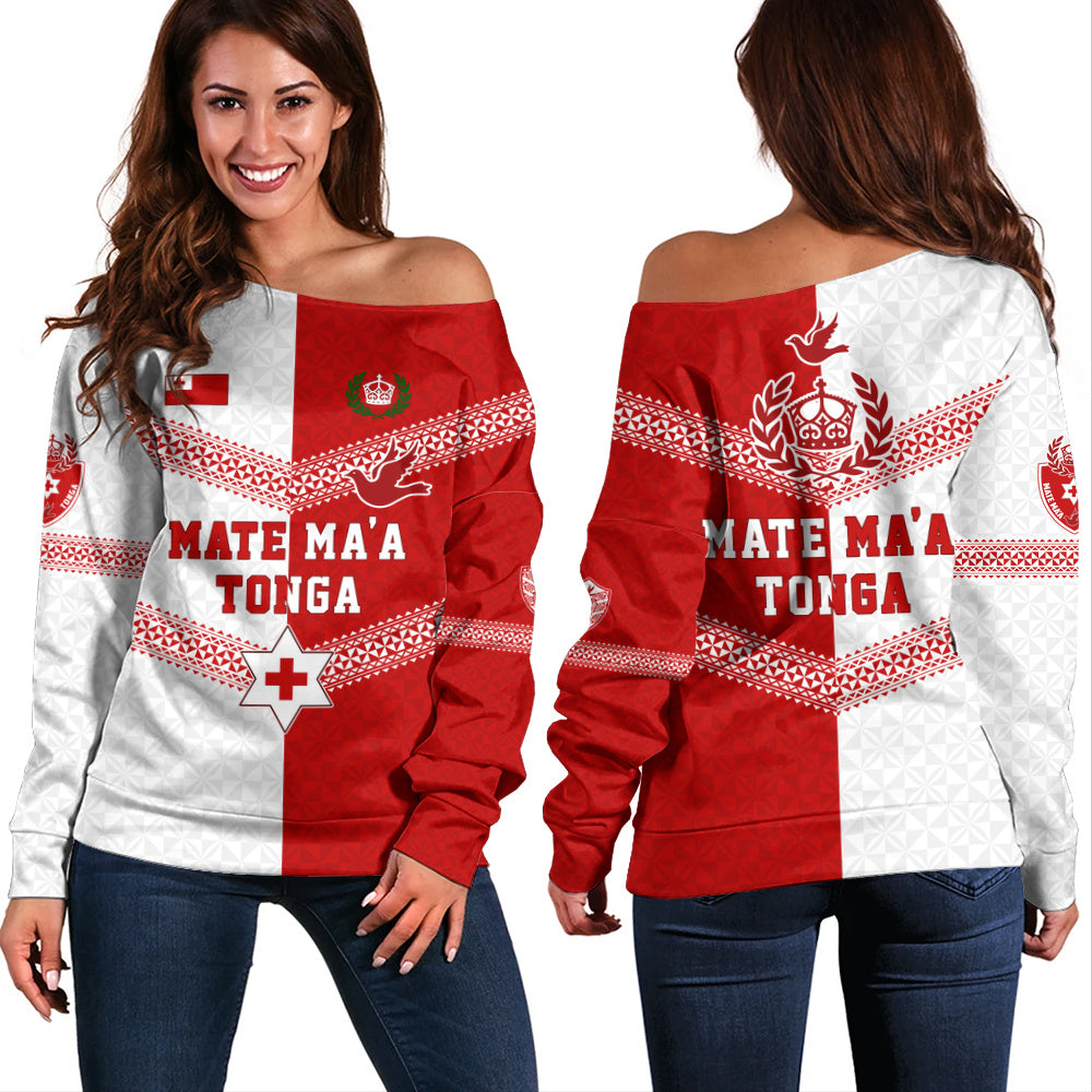 Tonga Off Shoulder Sweatshirt Mate Ma'a Tonga Rugby Ngatu Tribal Half Style