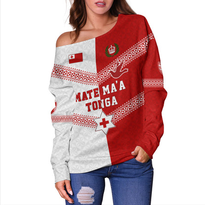 Tonga Off Shoulder Sweatshirt Mate Ma'a Tonga Rugby Ngatu Tribal Half Style