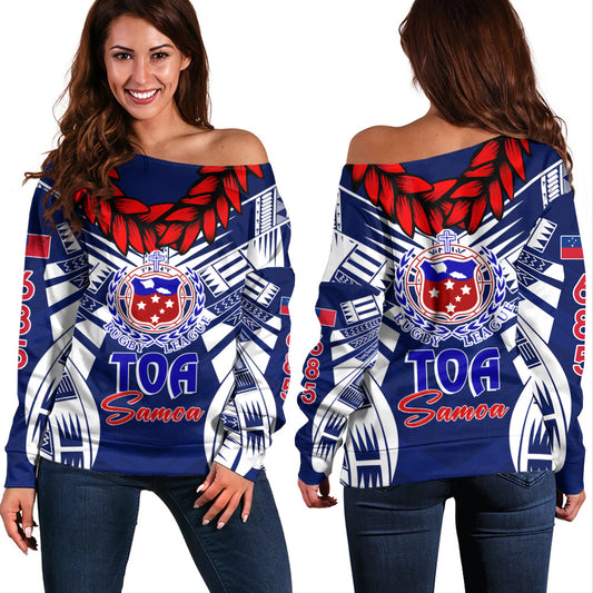 Samoa Off Shoulder Sweatshirt Toa Samoa Rugby Polynesian Tribal Sport Style
