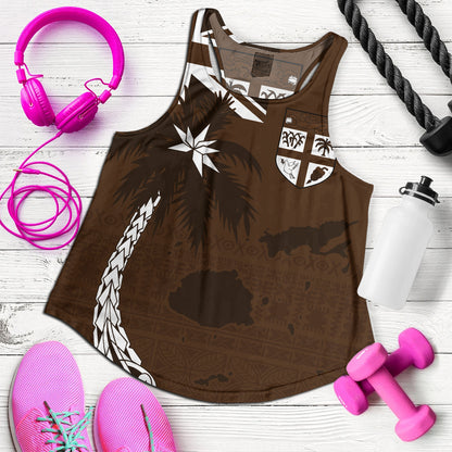 Fiji Women Tank Coat Of Arms Flag Islands Brown Tapa Style
