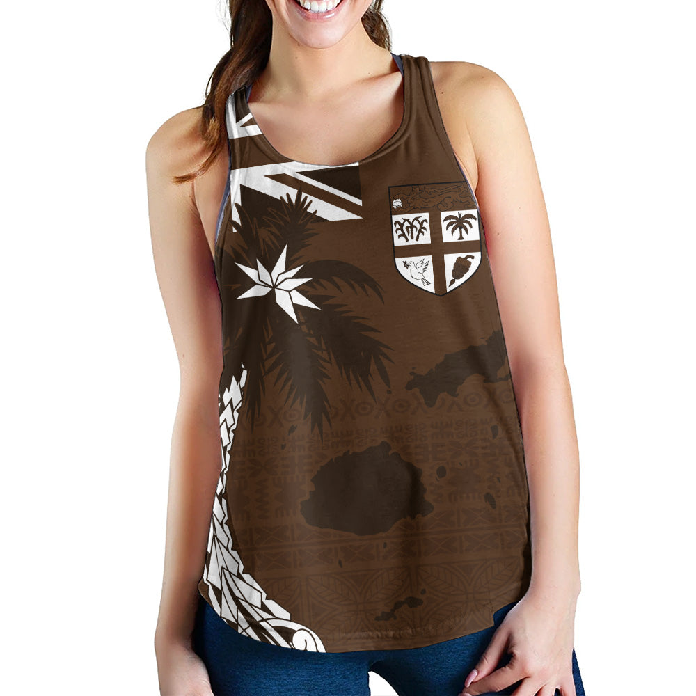 Fiji Women Tank Coat Of Arms Flag Islands Brown Tapa Style