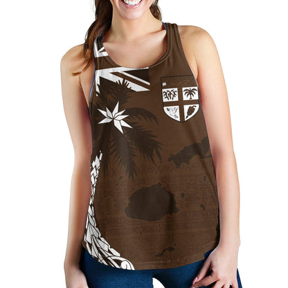 Fiji Women Tank Coat Of Arms Flag Islands Brown Tapa Style