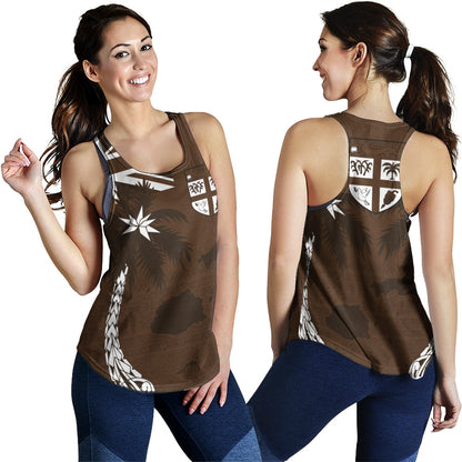 Fiji Women Tank Coat Of Arms Flag Islands Brown Tapa Style