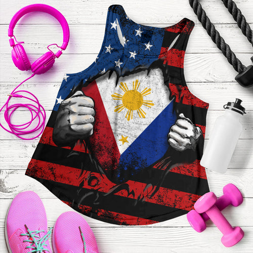 Philippines Filipinos Women Tank Heart American Soul