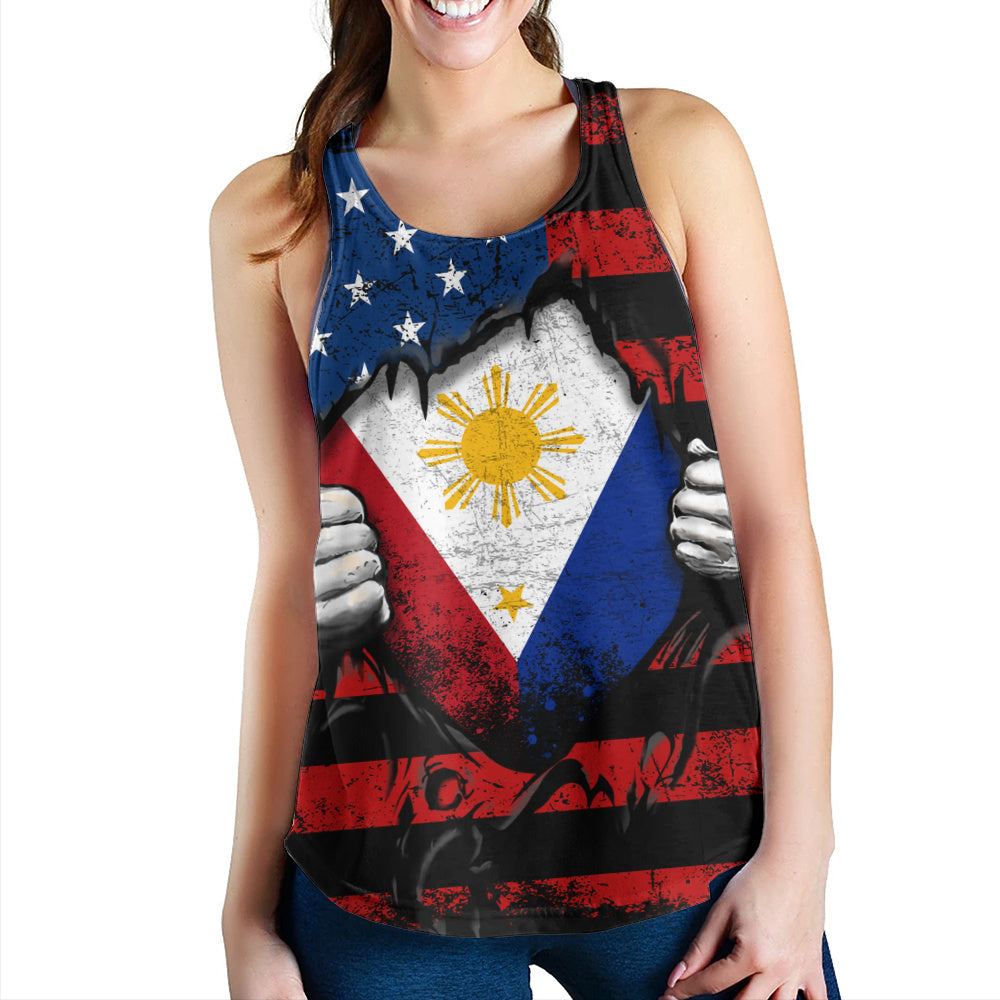 Philippines Filipinos Women Tank Heart American Soul