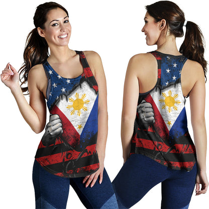 Philippines Filipinos Women Tank Heart American Soul