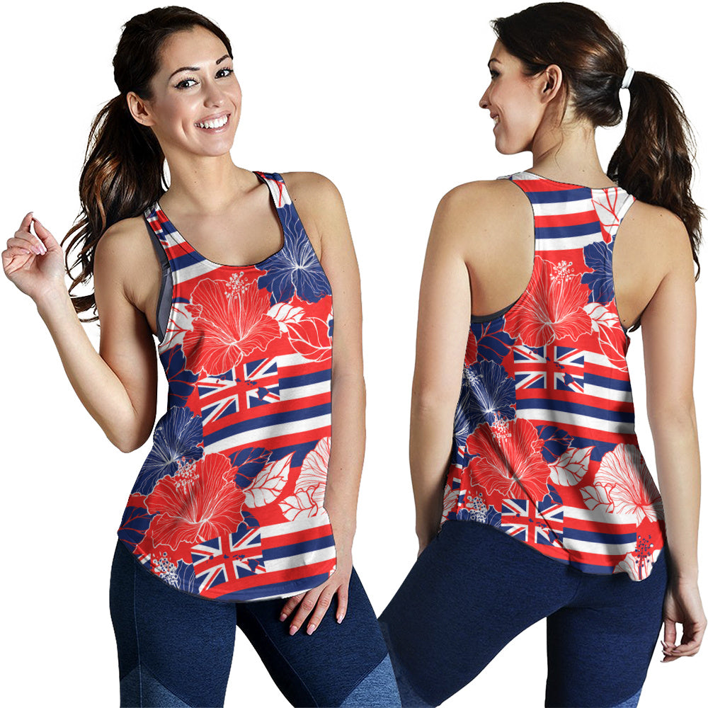 Hawaii Women Tank Hibiscus Flag Map Island Pride