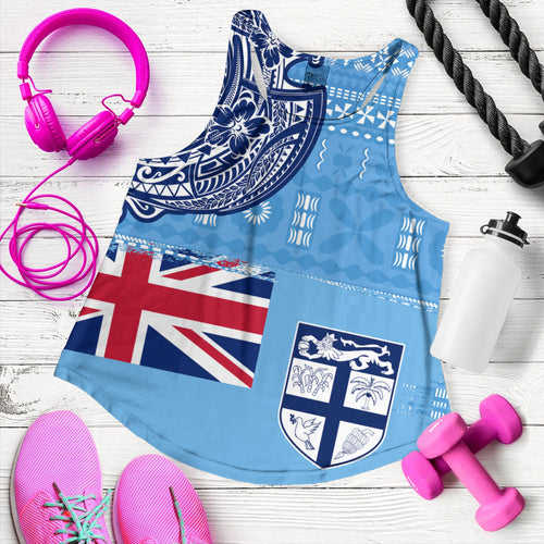 Fiji Women Tank Ocean Blue Tribal Shield Pride