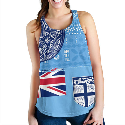 Fiji Women Tank Ocean Blue Tribal Shield Pride
