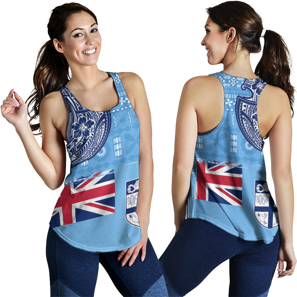 Fiji Women Tank Ocean Blue Tribal Shield Pride