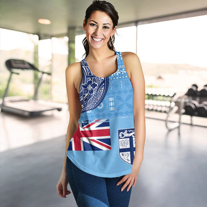Fiji Women Tank Ocean Blue Tribal Shield Pride