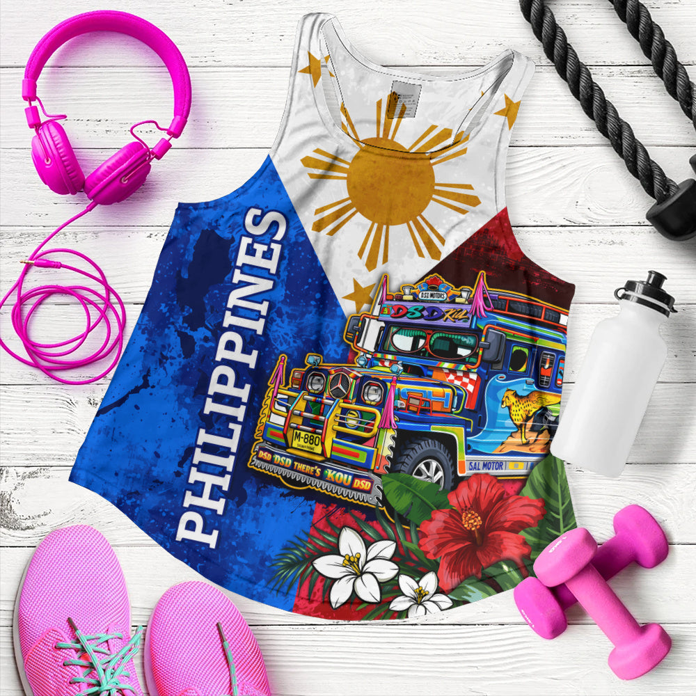 Philippines Filipinos Women Tank Custom Jeepney Flag Tropical Floral