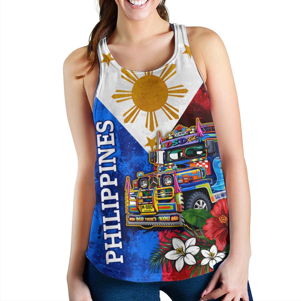 Philippines Filipinos Women Tank Custom Jeepney Flag Tropical Floral