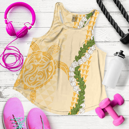 Hawaii Women Tank Turtle Puakenikeni Maile Flower Lei