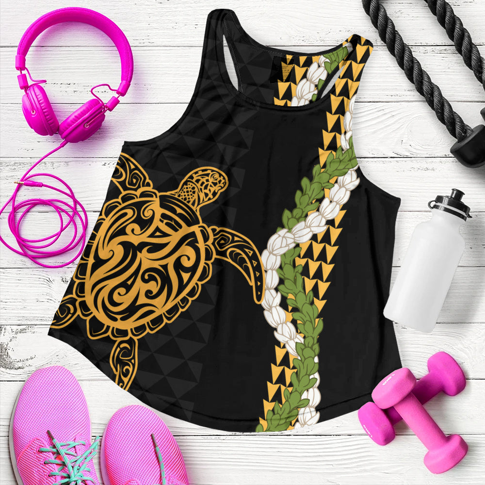 Hawaii Women Tank Turtle Puakenikeni Maile Flower Lei