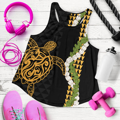 Hawaii Women Tank Turtle Puakenikeni Maile Flower Lei