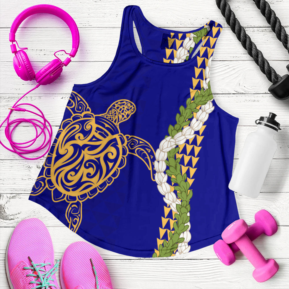 Hawaii Women Tank Turtle Puakenikeni Maile Flower Lei