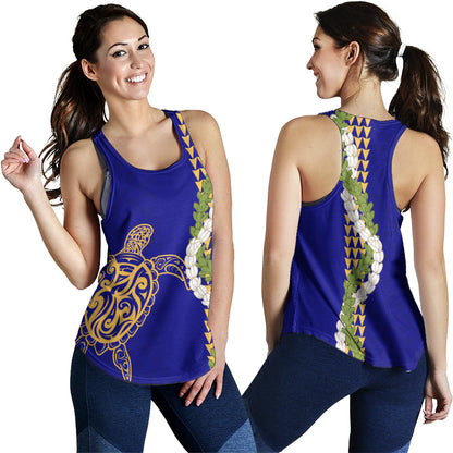 Hawaii Women Tank Turtle Puakenikeni Maile Flower Lei