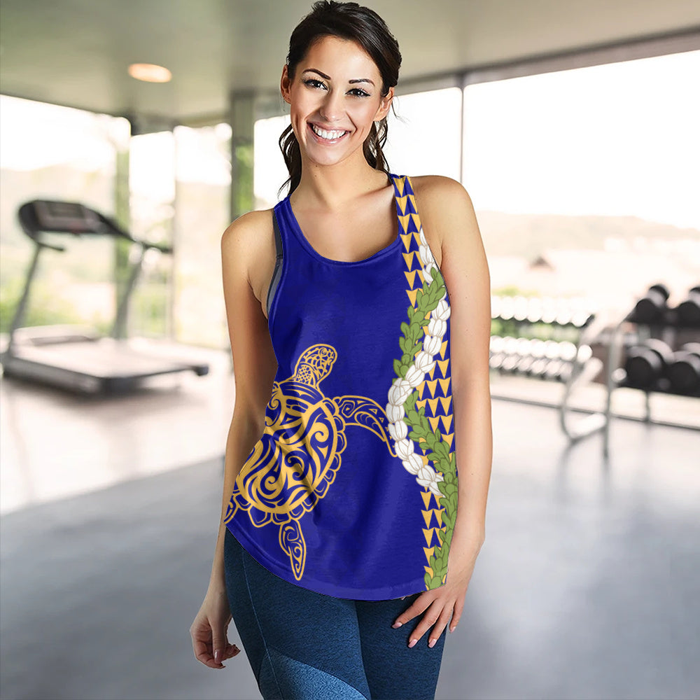 Hawaii Women Tank Turtle Puakenikeni Maile Flower Lei