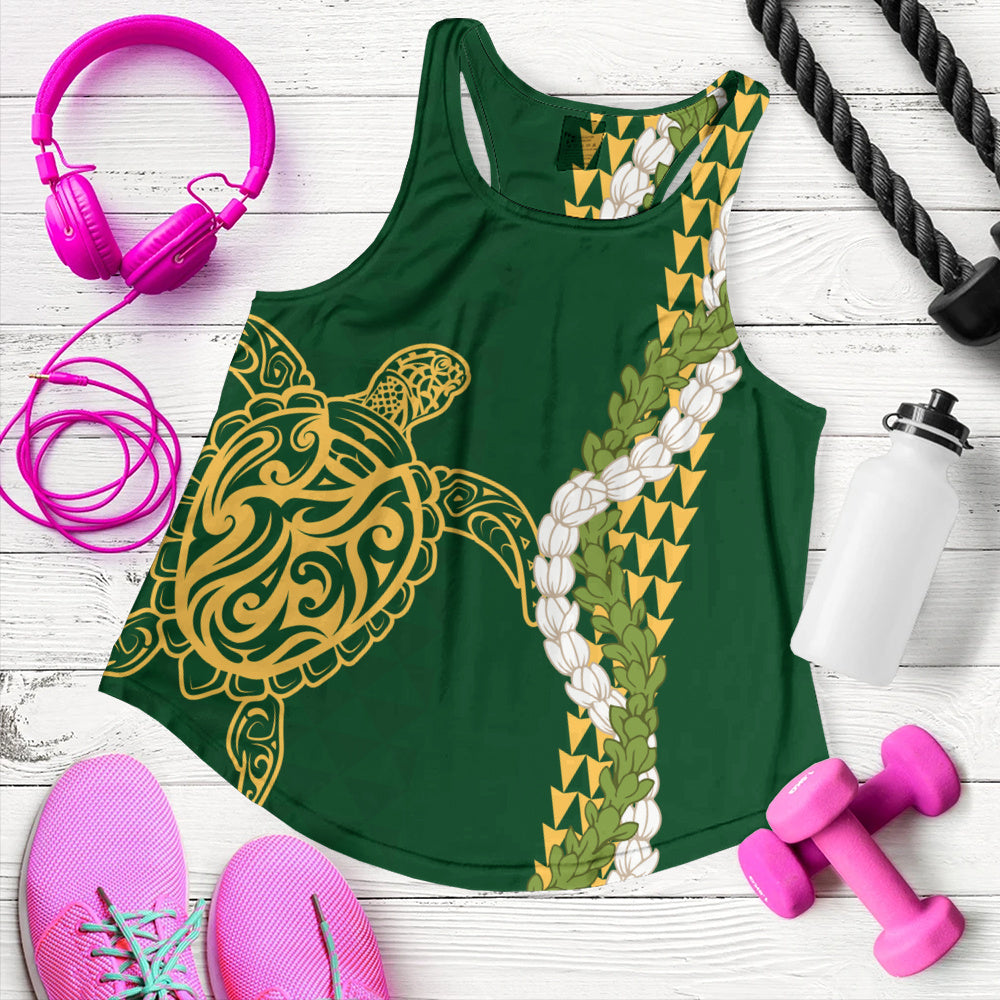 Hawaii Women Tank Turtle Puakenikeni Maile Flower Lei