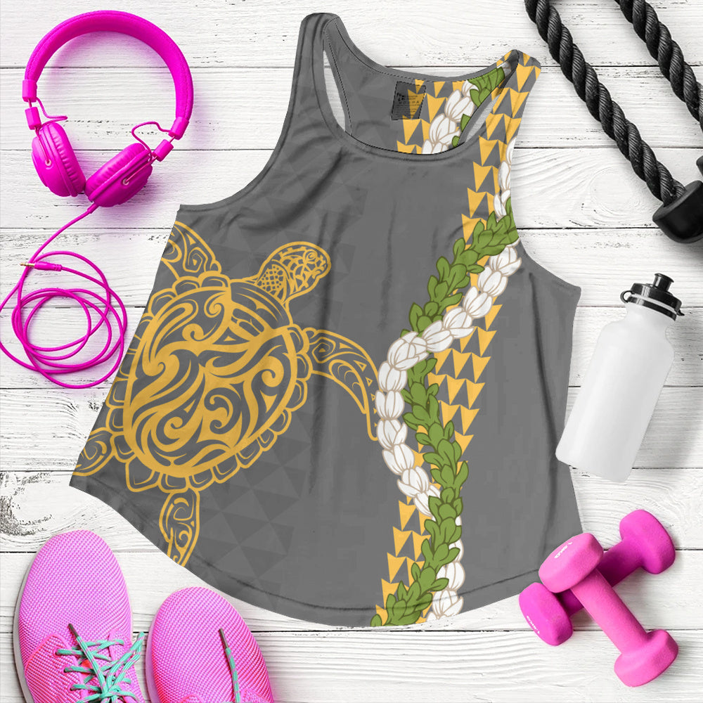 Hawaii Women Tank Turtle Puakenikeni Maile Flower Lei