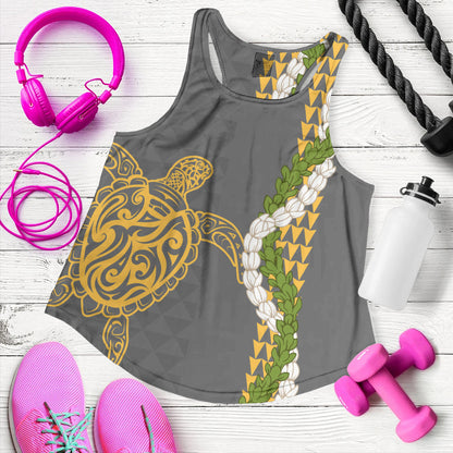Hawaii Women Tank Turtle Puakenikeni Maile Flower Lei