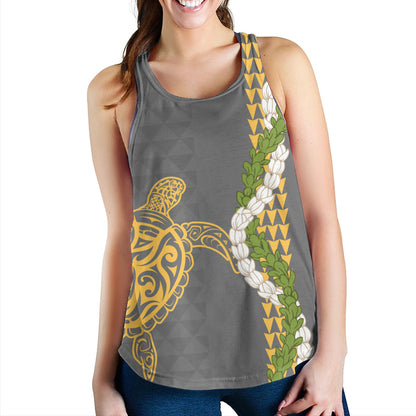 Hawaii Women Tank Turtle Puakenikeni Maile Flower Lei