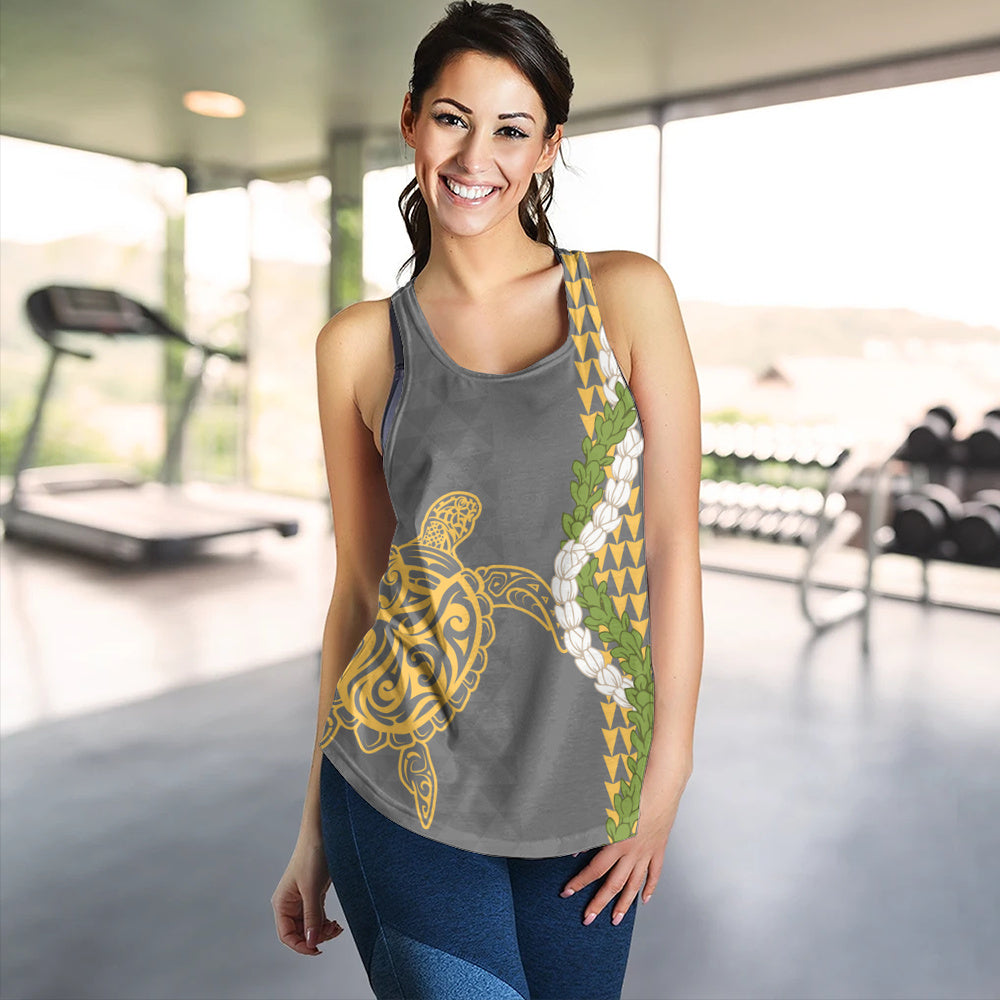 Hawaii Women Tank Turtle Puakenikeni Maile Flower Lei