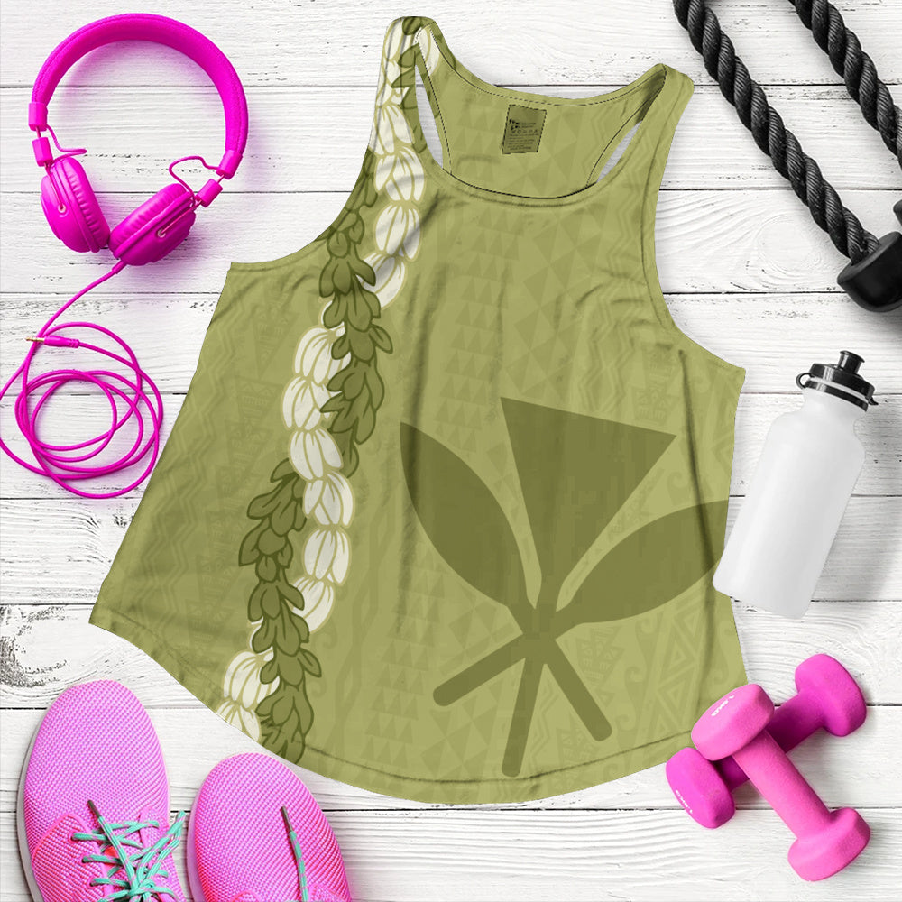 Hawaii Women Tank Flower Lei Kanaka Maoli Polynesia Island Style