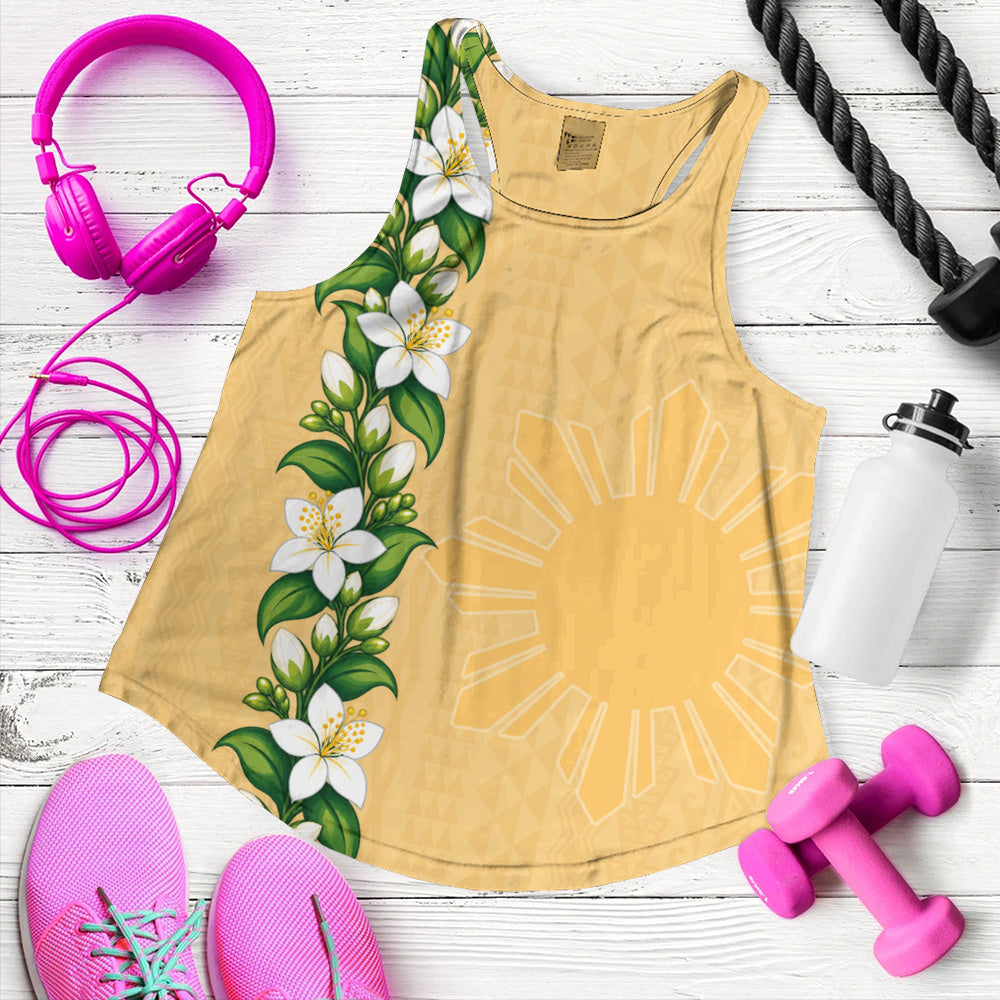 Philippines Filipinos Women Tank Sampaguita Flower Tribal Polynesian Sun Island Style