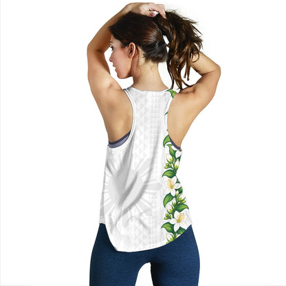 Philippines Filipinos Women Tank Sampaguita Flower Tribal Polynesian Sun Island Style