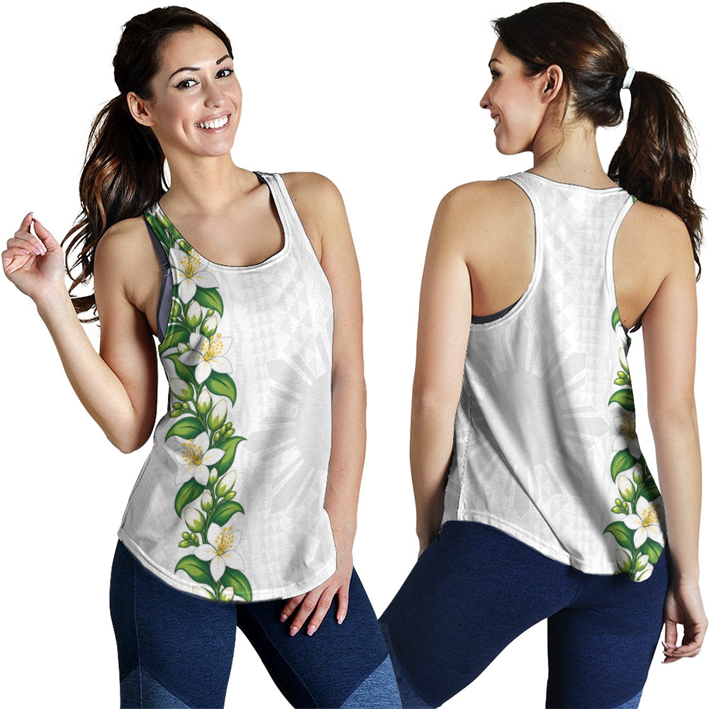 Philippines Filipinos Women Tank Sampaguita Flower Tribal Polynesian Sun Island Style
