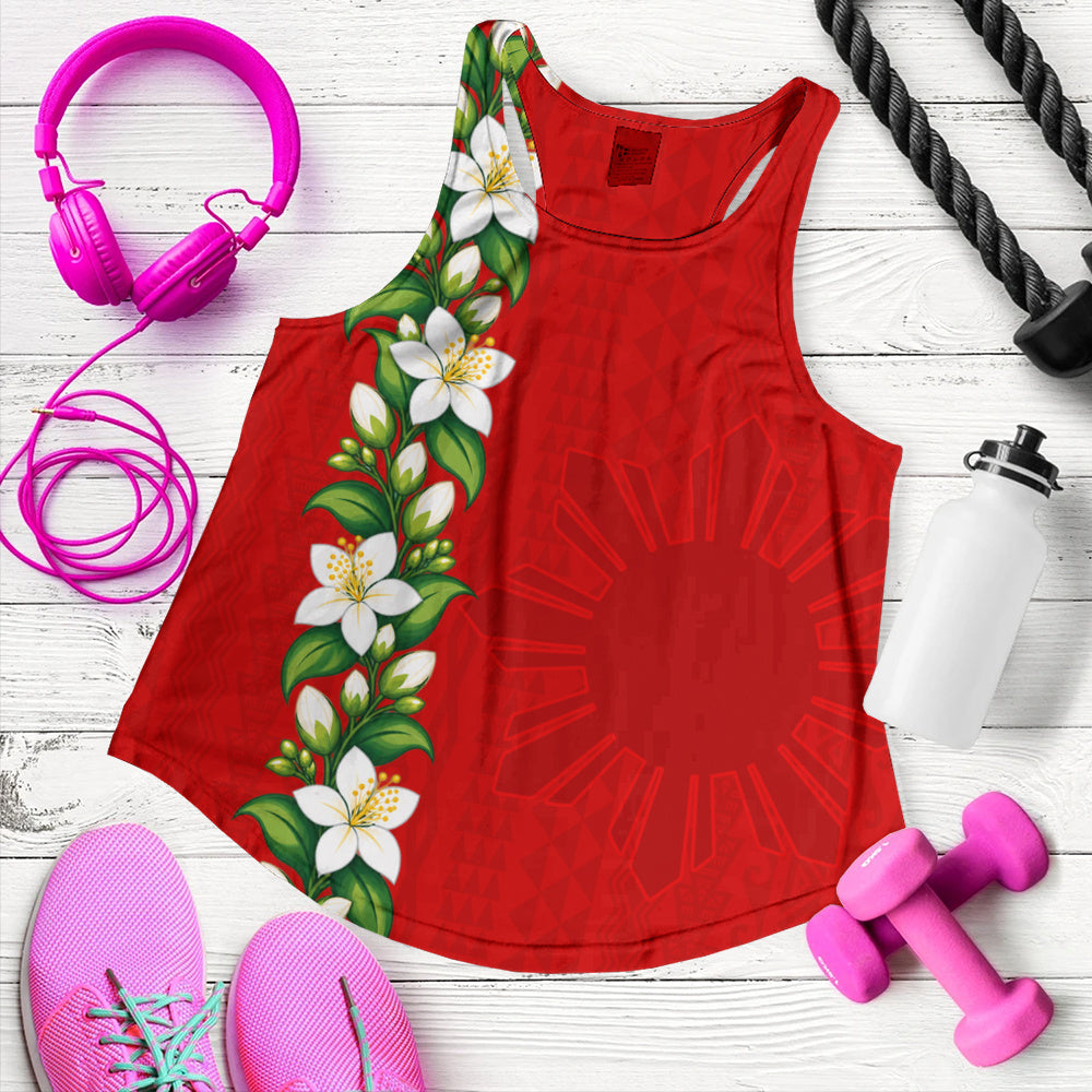 Philippines Filipinos Women Tank Sampaguita Flower Tribal Polynesian Sun Island Style
