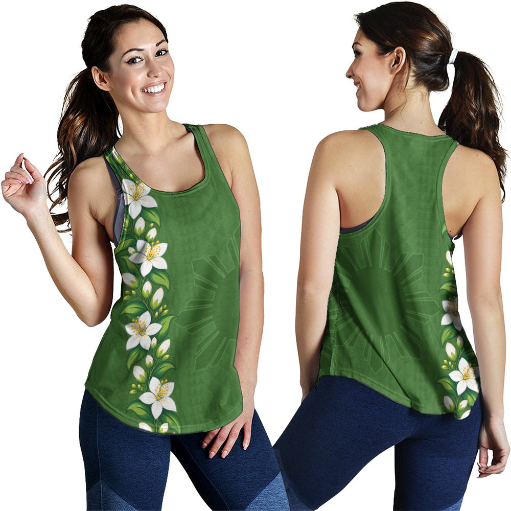Philippines Filipinos Women Tank Sampaguita Flower Tribal Polynesian Sun Island Style