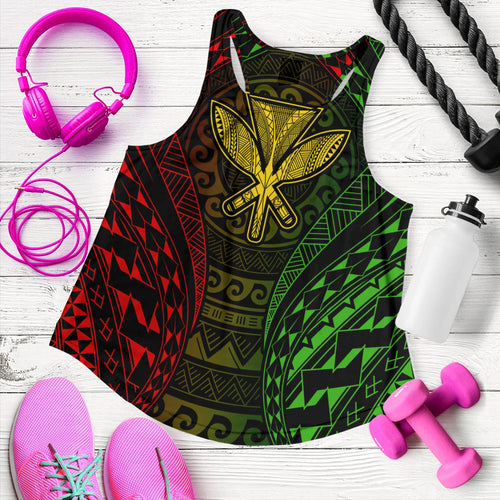 Hawaii Women Tank Kanaka Maoli Flag Tribal Tattoo Pattern